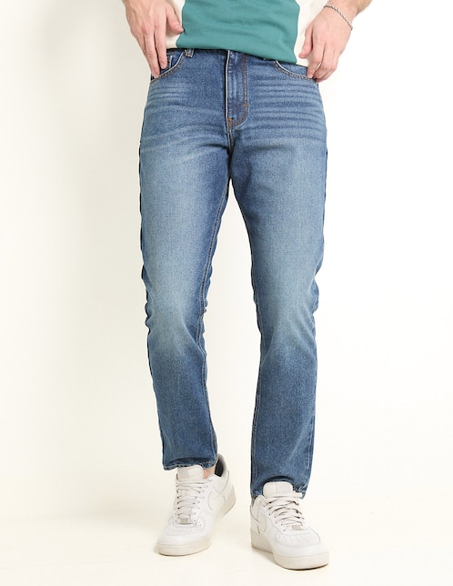 Jeans straight lavado medio para hombre 1