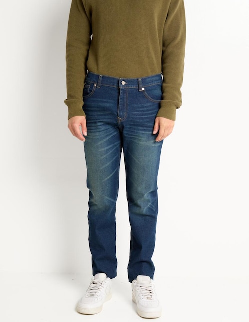 Jeans slim lavado whisker para hombre 1