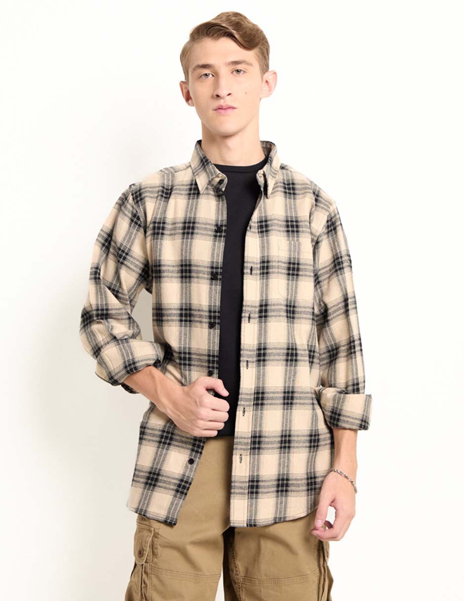 Camisa casual de algodón manga larga para hombre