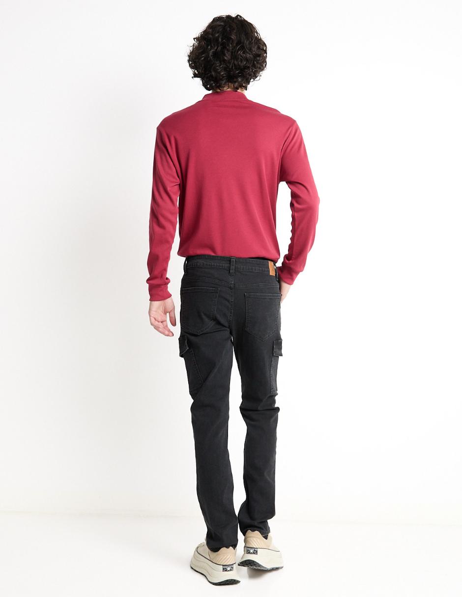 Jeans cargo straight lavado obscuro para hombre 2