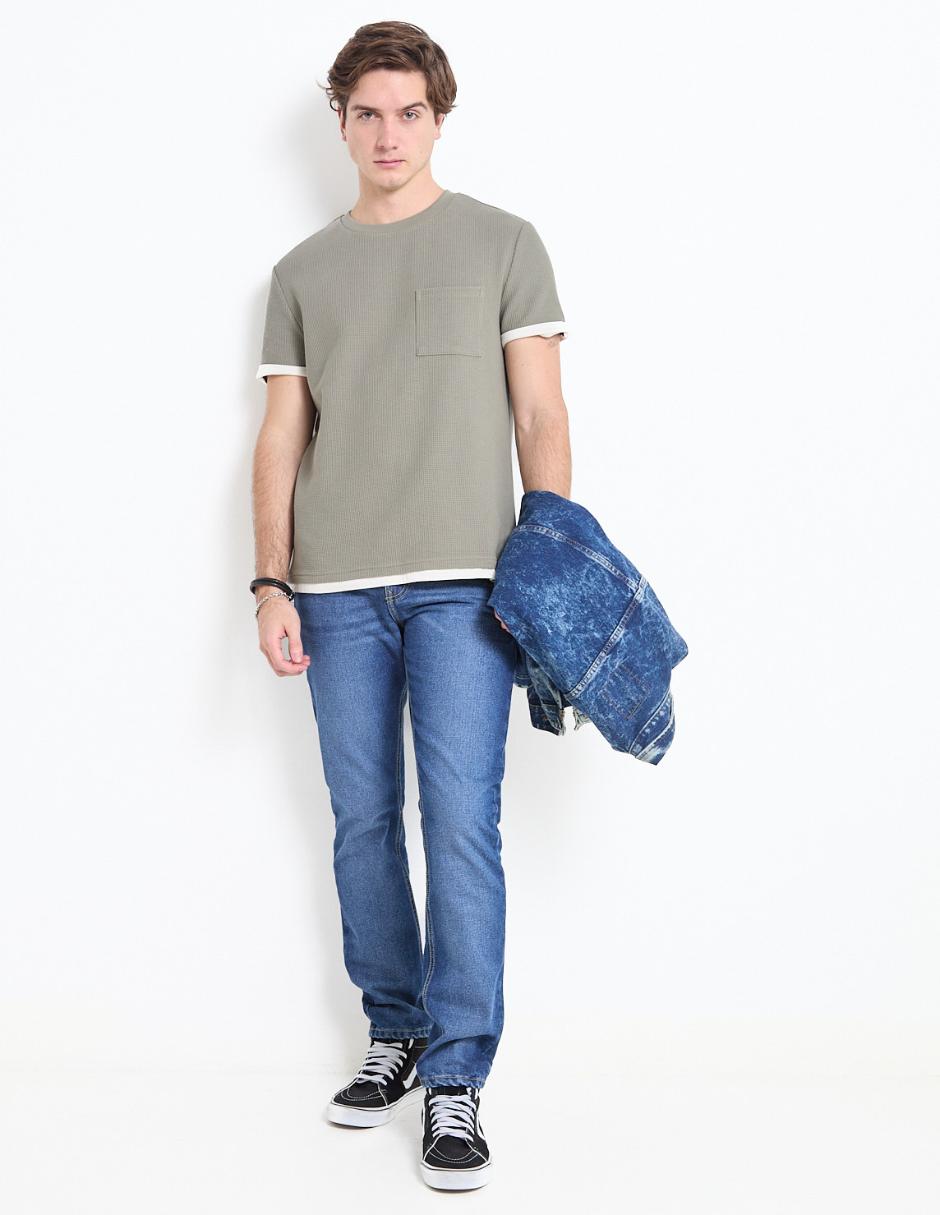 Jeans straight lavado stone wash para hombre 3