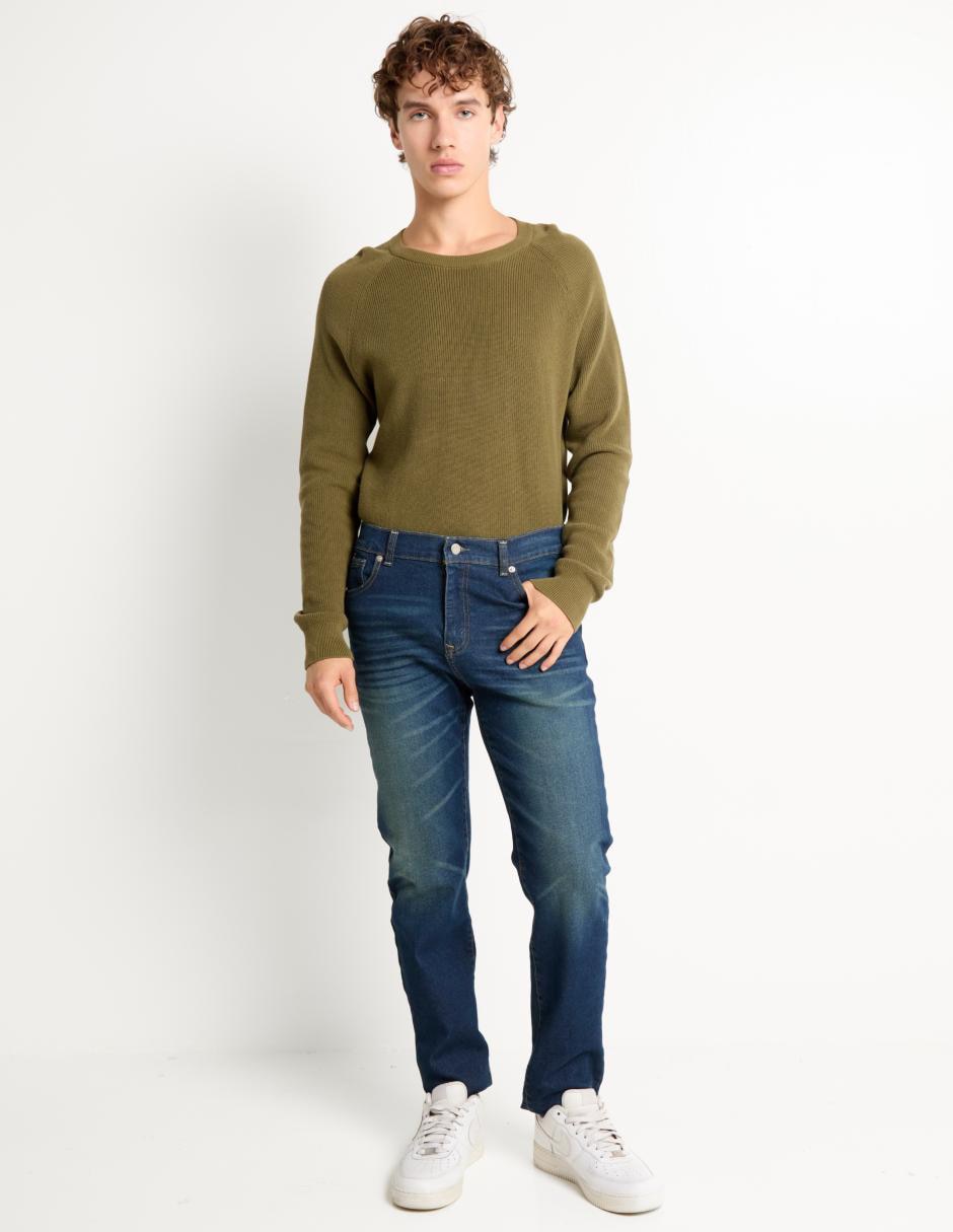 Jeans slim lavado whisker para hombre 3