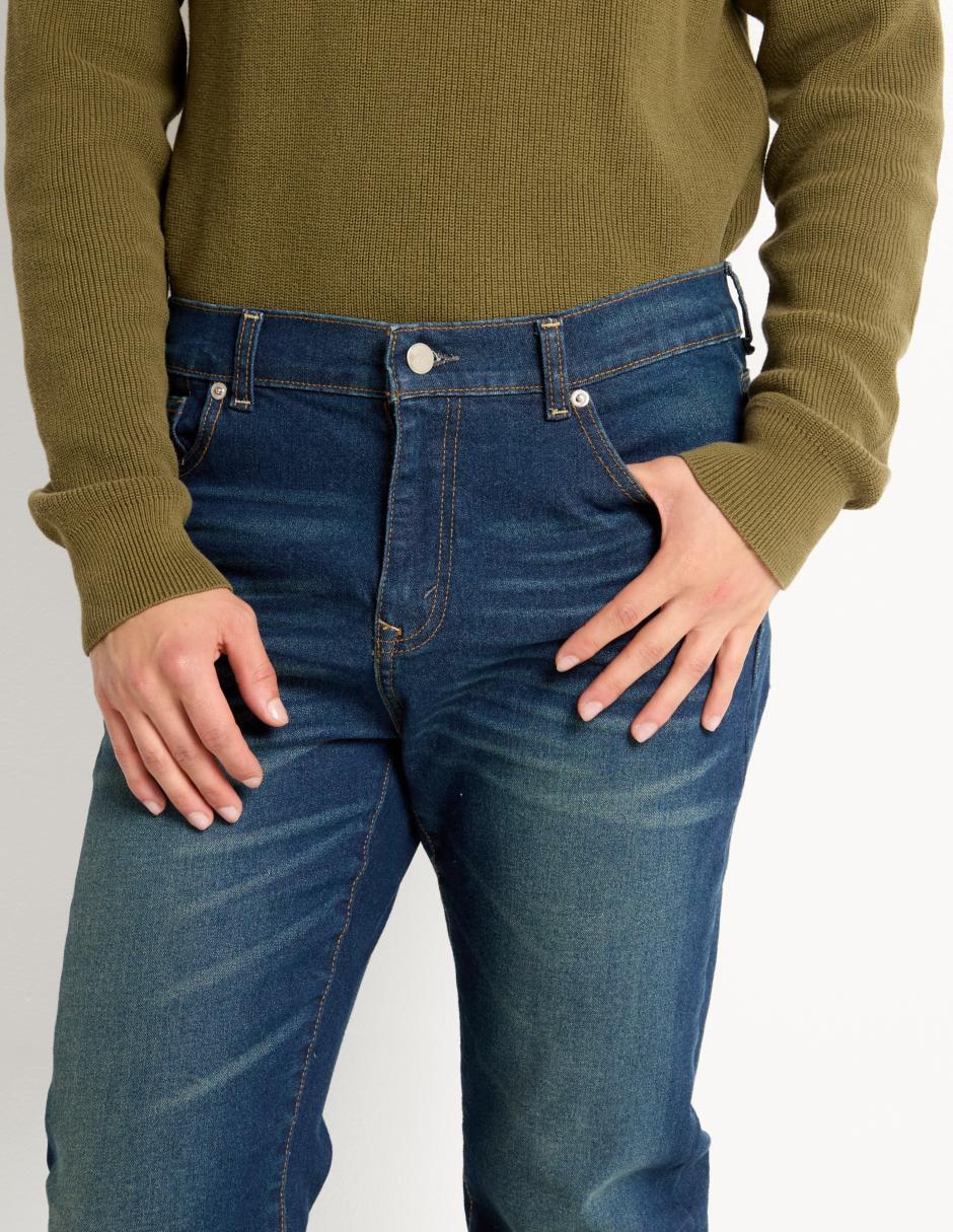 Jeans slim lavado whisker para hombre 4