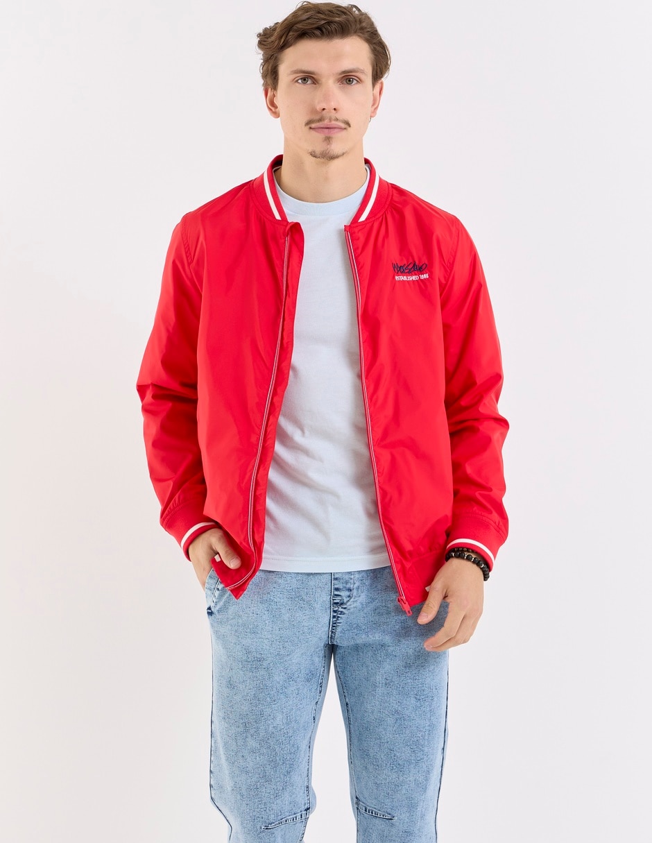 Chamarra bomber impermeable con bolsillos para hombre