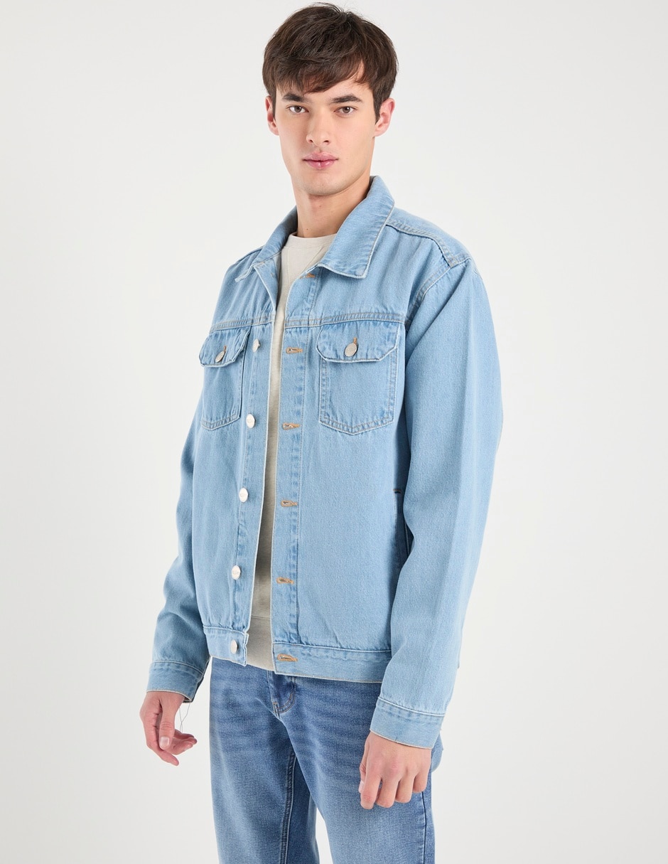 Chamarra denim de mezclilla con bolsillos para hombre Chamarra denim de mezclilla con bolsillos para hombre