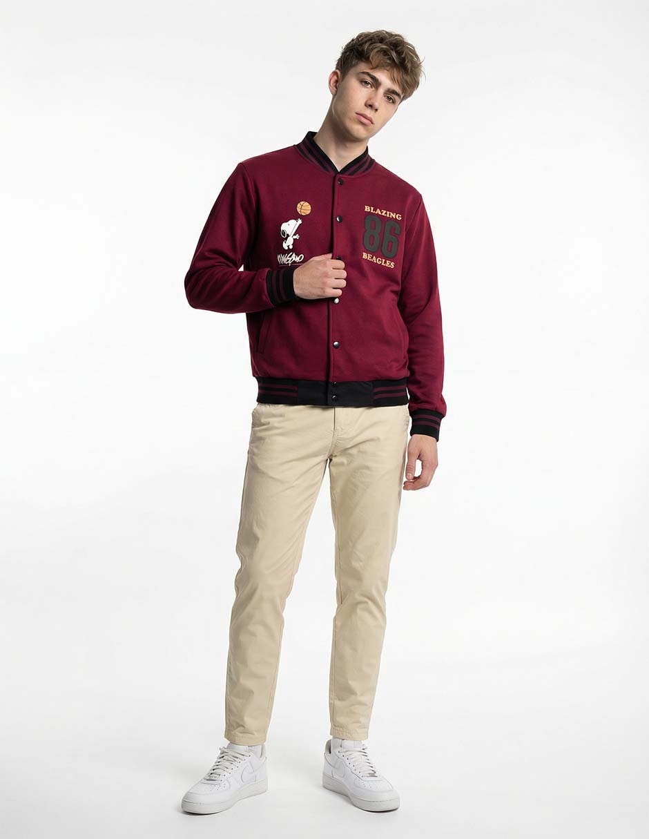Chamarra beisbolera Snoopy con bolsillos para hombre 3
